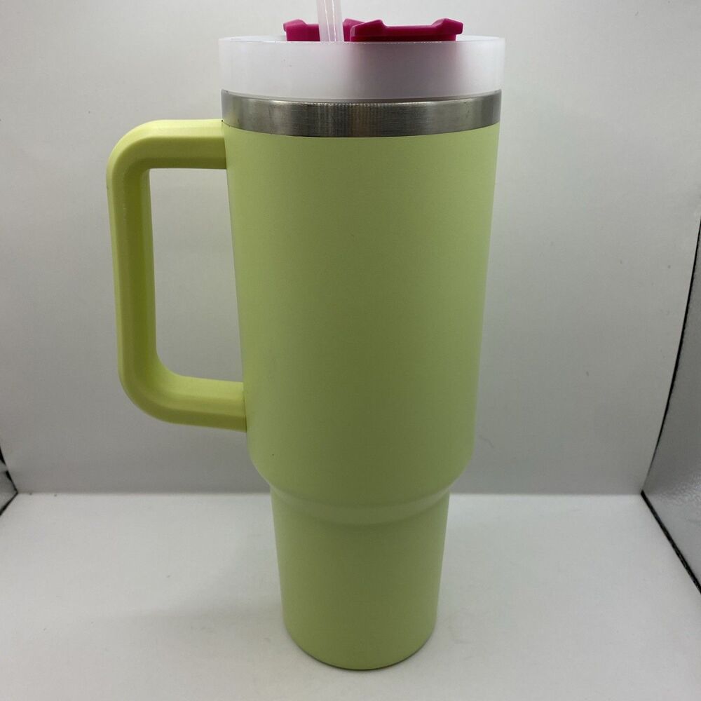 Rare Stanley 40 oz Citron Mix Lime Pink Logo Adventure Quencher Retired + straw - Picture 4 of 7
